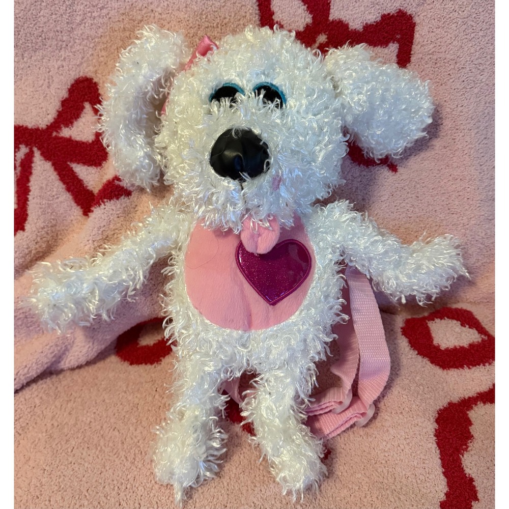 Accessory Innovations Animations White Plush Puppy Dog Backpack Pink Heart 09/11